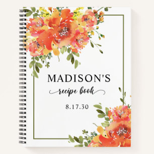 Elegant Terracotta Floral Watercolor Shower Recipe Notebook