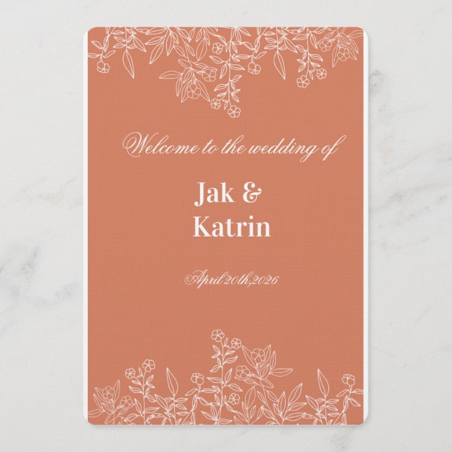 Elegant Terracotta Floral Wedding invitation  (Devant)