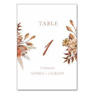 Elegant Terracotta Floral Wedding  Table Number