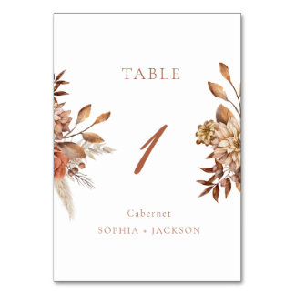 Elegant Terracotta Floral Wedding Table Number