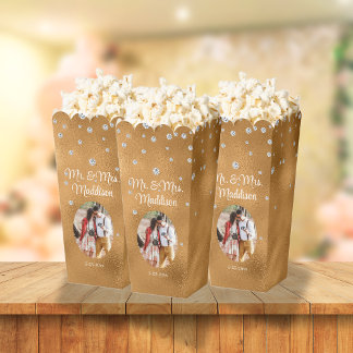 Elegant Terracotta Foil & Diamond Wedding Popcorn Favor Box