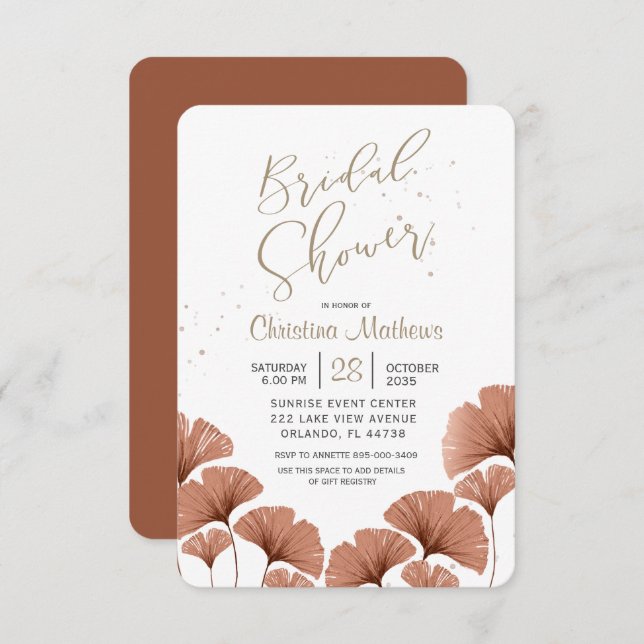 Elegant Terracotta Foliage Bridal Shower  Invitation (Front/Back)