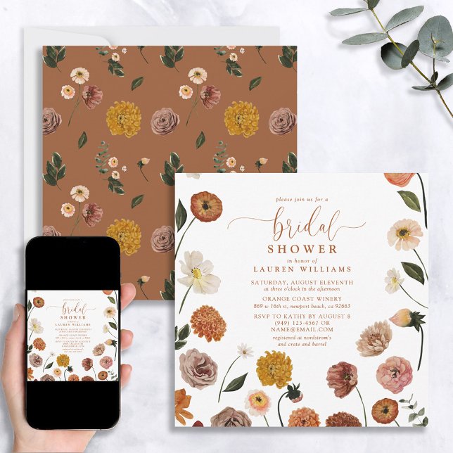 Elegant Terracotta Garden Flowers Bridal Shower Invitation (Creator Uploaded)