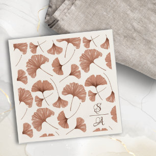 Elegant Terracotta Ginkgo Pattern Monogram Wedding Napkin