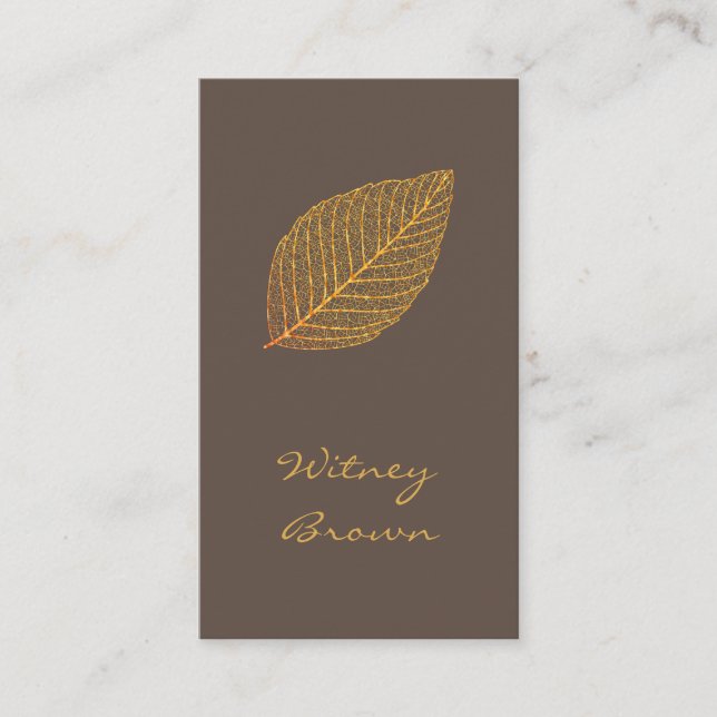 Elegant terracotta gold foil leaf business card (Front)