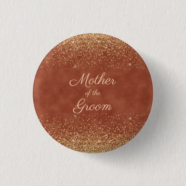 Elegant Terracotta Gold Glitter Mother Groom 1 Inch Round Button (Front)