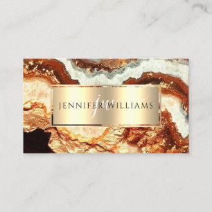 Elegant Terracotta Gold Marble Agate Geode QR Code Business Card