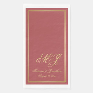 Elegant Terracotta Gold Monogram Script Wedding Napkin