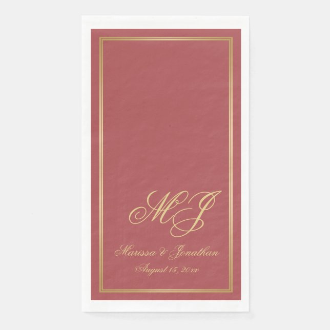 Elegant Terracotta Gold Monogram Script Wedding Napkin (Front)