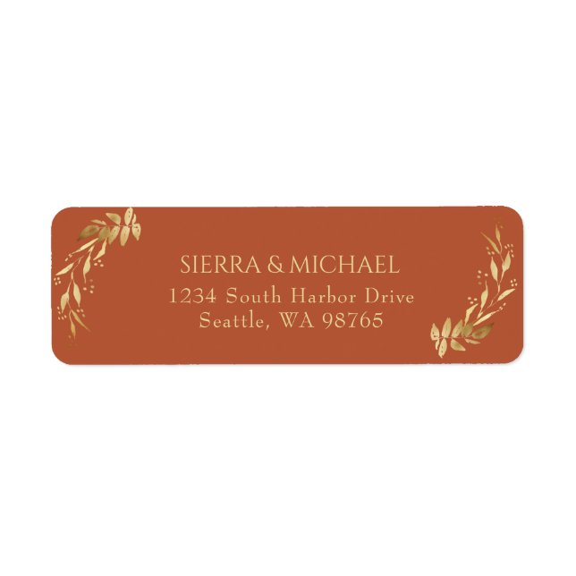 Elegant Terracotta Gold Wedding Return Address (Front)