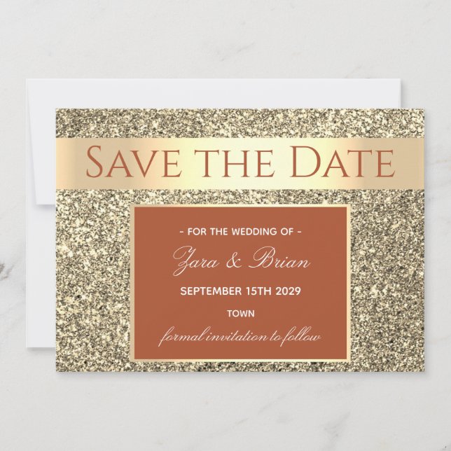 Elegant Terracotta Gold Wedding Save The Date (Front)