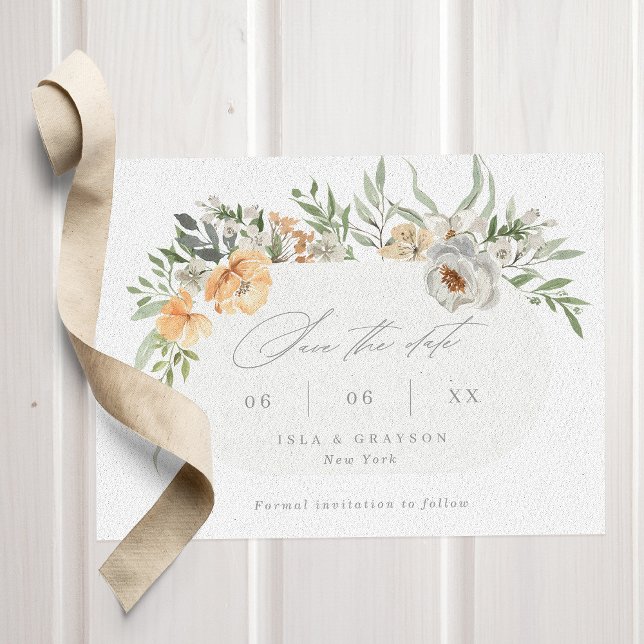 Elegant Terracotta & Grey Floral Frame Wedding Save The Date (Creator Uploaded)