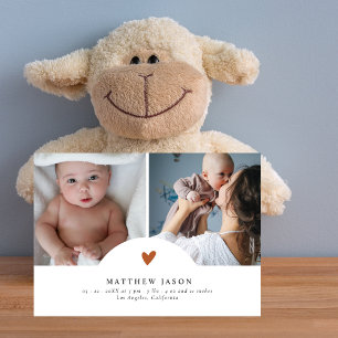Elegant Terracotta Heart 2 Photo Collage Baby Thank You Card