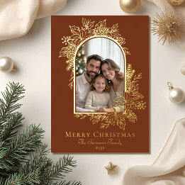 Elegant Terracotta Merry Christmas Photo Foil Holiday Card