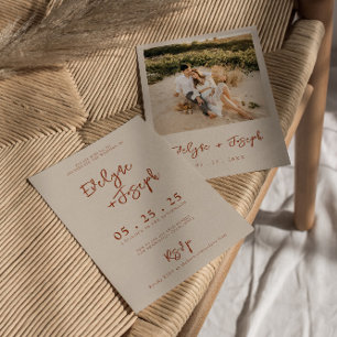 Elegant Terracotta Minimalist Boho Photo Wedding   Invitation