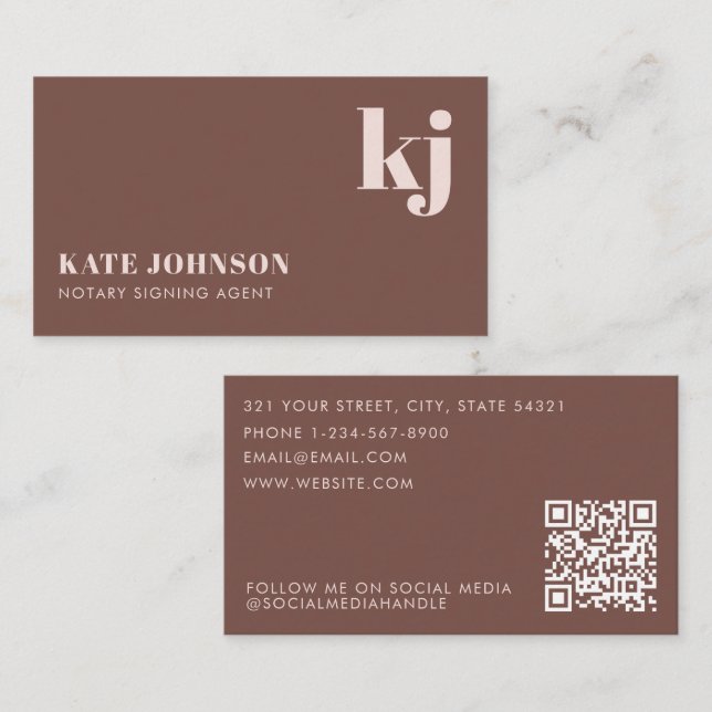 Elegant  Terracotta Minimalist QR Code Monogram Business Card (Front/Back)