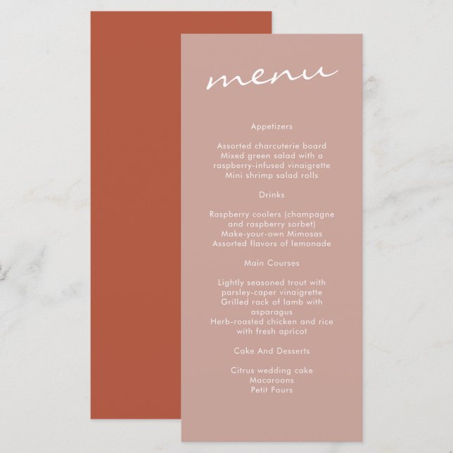 Elegant Terracotta Minimalist Wedding Menu (Front/Back)