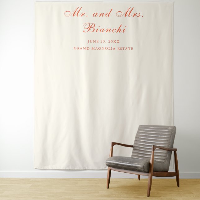 Elegant Terracotta Modern Classic Wedding Backdrop Tapestry (In Situ)