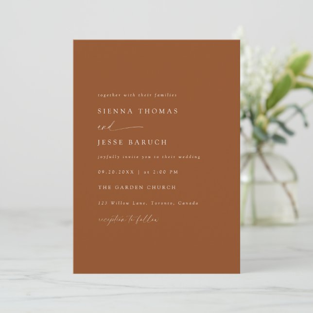 Elegant Terracotta Modern Minimal Script Photo Invitation (Standing Front)