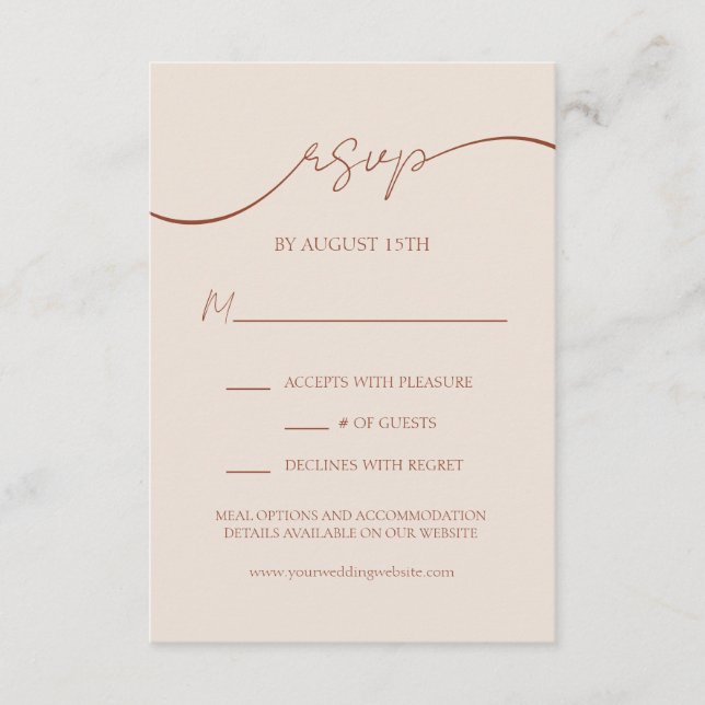 Elegant Terracotta Modern Script Wedding RSVP Enclosure Card (Front)