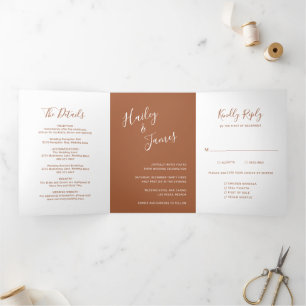 Elegant Terracotta Modern Wedding Tri-Fold Invitation