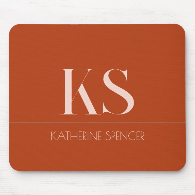 Elegant Terracotta Name and Monogram Mousepad (Front)
