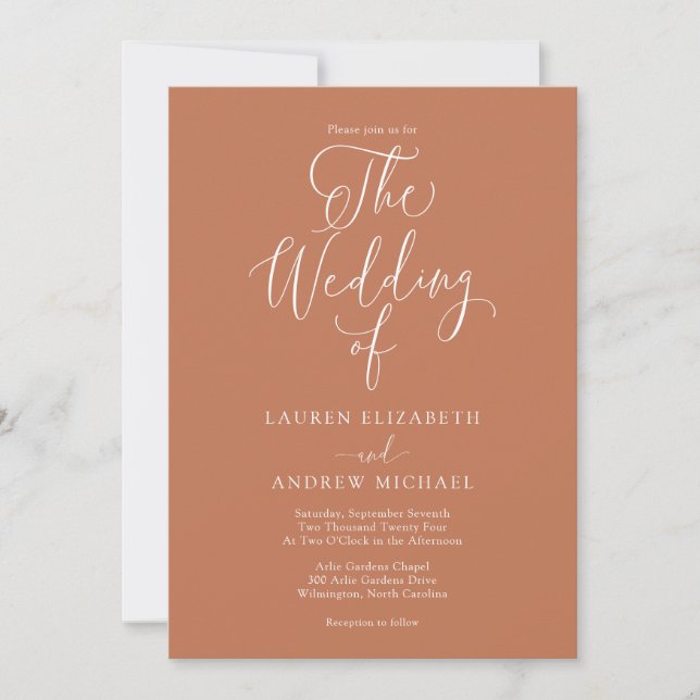 Elegant Terracotta Orange Minimalist Wedding Invit Invitation (Front)