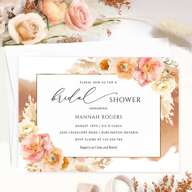 Elegant Terracotta, Peach, Cream Bridal Shower Invitation (Creator Uploaded)