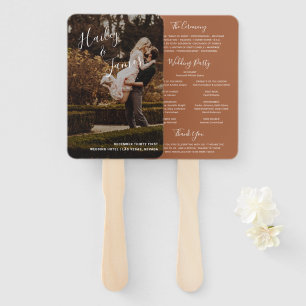 Elegant Terracotta Photo Modern Wedding Program Hand Fan