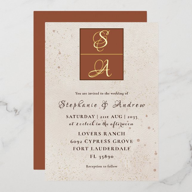 Elegant Terracotta & Real Gold Monogram Wedding  (Front/Back)
