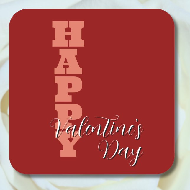 Elegant Terracotta Red Velvet Happy Valentines Day Square Sticker (Creator Uploaded)