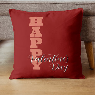 Elegant Terracotta Red Velvet Happy Valentines Day Throw Pillow