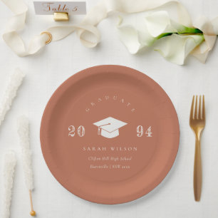 Elegant Terracotta Rust Minimal Simple Graduation Paper Plate