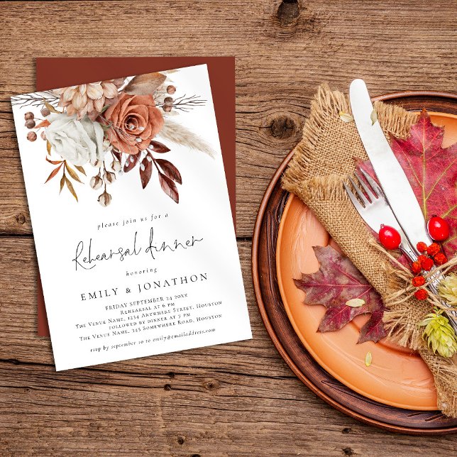 Elegant Terracotta Rustic Florals Rehearsal Dinner Invitation (Creator Uploaded)