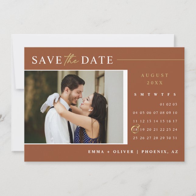 Elegant Terracotta Save the Date Calendar QR Code Invitation (Front)