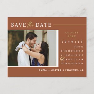 Elegant Terracotta Save the Date Calendar QR Code Postcard