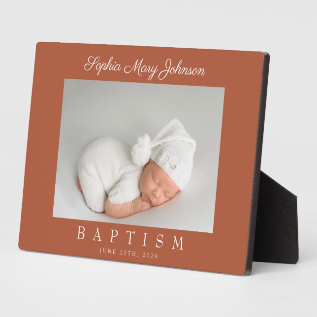 Elegant Terracotta Script Baptism Photo Plaque (Side)