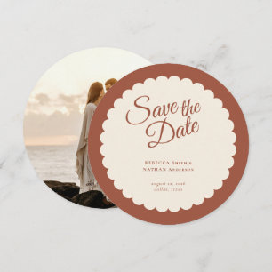 Elegant Terracotta Script Scallop Wedding Photo Save The Date