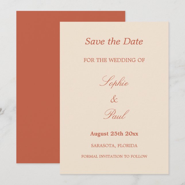 Elegant Terracotta Script Wedding Save the Date (Front/Back)