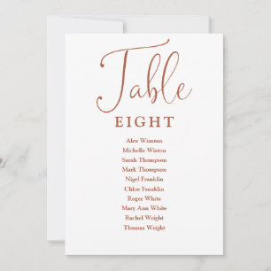 Elegant Terracotta Seating Chart Table Number