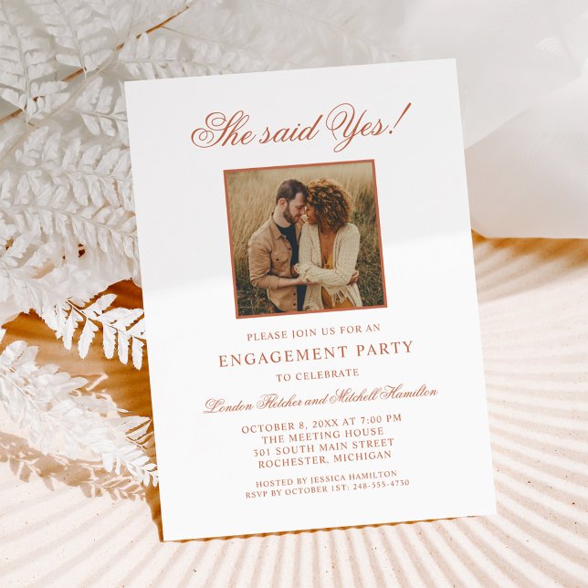 Elegant Terracotta She Said Yes Photo Invitation (Creator Uploaded)