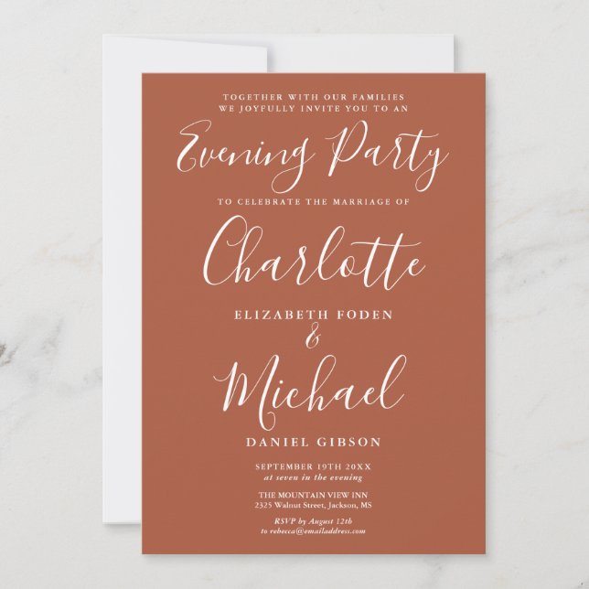 Elegant Terracotta Signature Wedding Evening Party Invitation (Front)