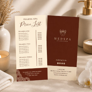 Elegant Terracotta Spa Aesthetician Price List Men Rack Card