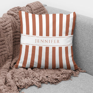 Elegant Terracotta Stripes Pattern Name Throw Pillow