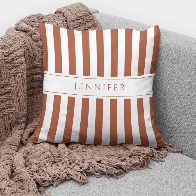 Elegant Terracotta Stripes Pattern Name Throw Pillow (Creator Uploaded)