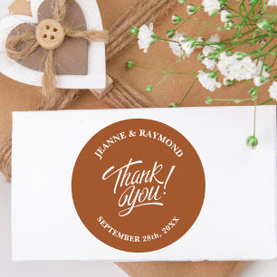 Elegant Terracotta Thank You Wedding Favour Classic Round Sticker