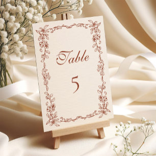 Elegant Terracotta Vintage Floral Wedding Table Number