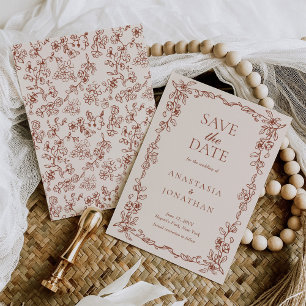 Elegant Terracotta Vintage Wedding Save The Date