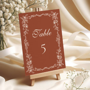 Elegant Terracotta Vintage Wedding Table Number