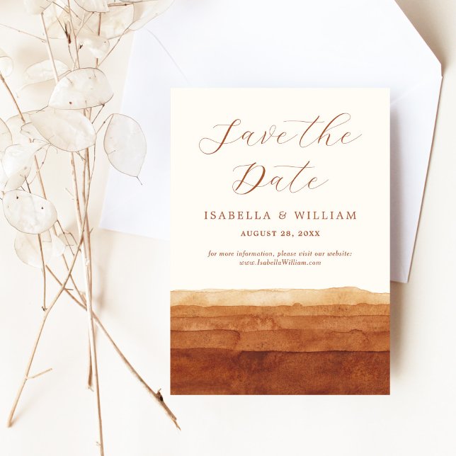 Elegant Terracotta Watercolor Abstract Desert Save The Date (Creator Uploaded)